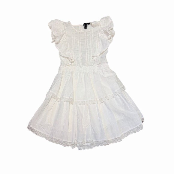 Forever 21 Dresses & Skirts - Forever 21 Women's White Swiss Dot Mini Dress Size S Babydoll Fit & Flare Ruffle